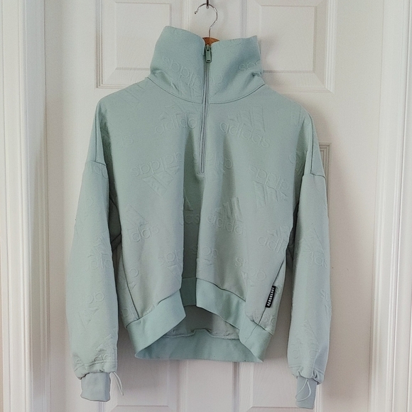 Adidas || Aeroready Jacquard Logo Half Zip Sweater, Size XS, Mint Green - Picture 2 of 6